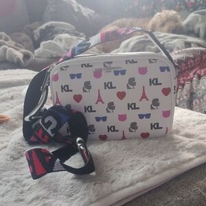 Red and White Patterned Accessory Bag with Zipper